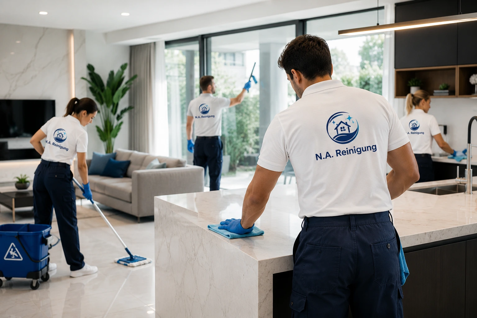 Team von N.A. Reinigung bei der professionellen Haushaltsreinigung