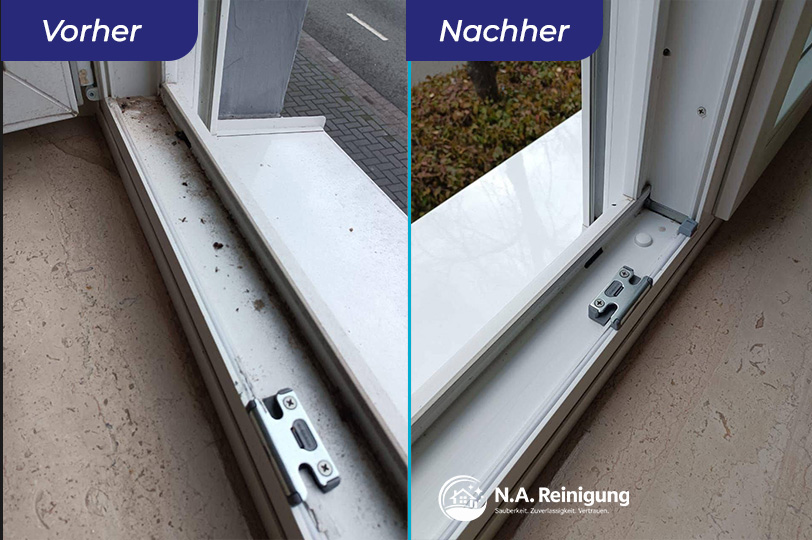 Vorher-Nachher: gereinigter Fensterrahmen