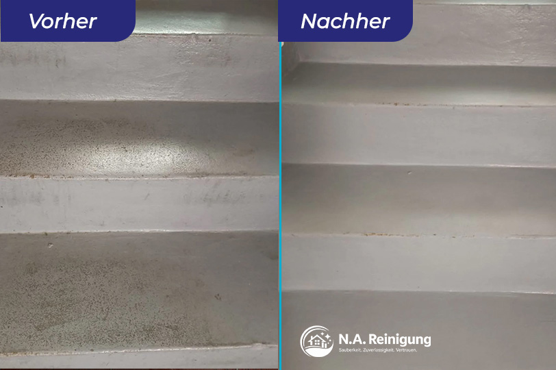 Vorher-Nachher: gereinigte Treppenstufen